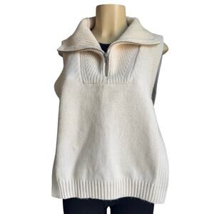 H&M Knitted Sweater Vest Quarter Zip Collared Light Beige Side Slit One Size